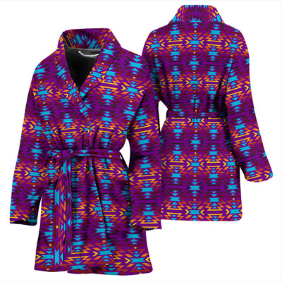 Fire Colors and Turquoise Purple Eagle Horizon Women's Bath Robe