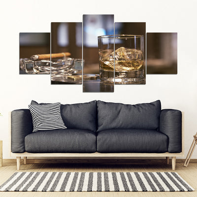 Cigar and Bourbon 5 Piece Framed Canvas