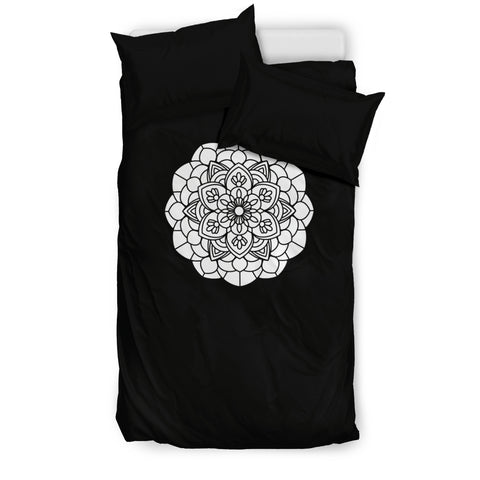 Bedding Set - Black With B&W Mandala