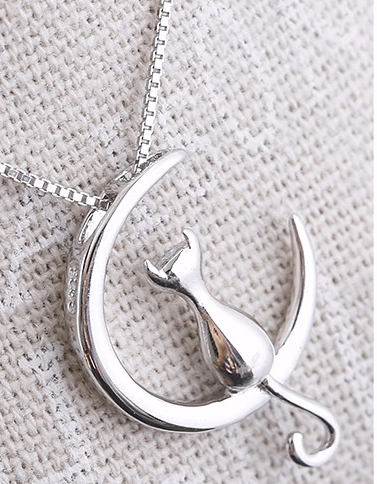 New Fashion Jewelry Silver Gold Cat Moon Necklace