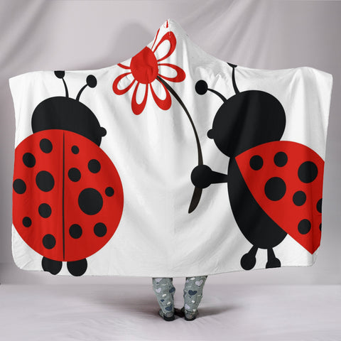 Lady Bugs & Flower Plush Lined Hooded Blanket