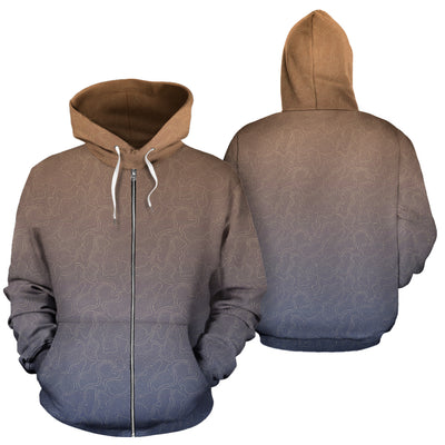Topographic Print Zip-Up Hoodie