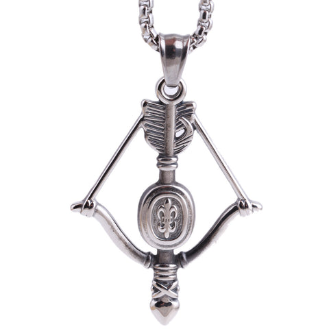Stainless Steel Unisex Pendant Necklace Vintage Bow and Arrow With the Cross Heart